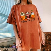Poliészter Túlméretezett pólók Női divat őszi nyomtatott kerek nyak esett Rövid ujjú narancssárga alkalmi felsők