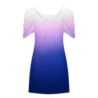 Női ruhák Clearance Rövid ujjú A-Line Midi ruha, Laza gombóc nyak nyomtatott nyári ruha sötét lila 2XL