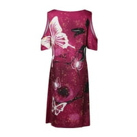 Clearance nyári ruhák nőknek Könyökhosszú nyomtatott Ünnep középhosszú A-vonalú V-nyakú ruha lila 2XL