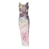 Clearance nyári ruhák Női Scoop nyak alkalmi közepes hosszúságú nyomtatott A-Line Ujjatlan Ruha sötét lila S