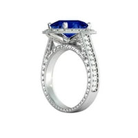 14k fehér arany 2. ctw Lab létrehozott Kék zafír gyűrű gyémánt Halo filigrán díszítéssel