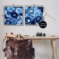 Stupell kortárs kék agate geodes absztrakt fotózás szürke keretes művészeti nyomtatási fal művészet, 2 -es készlet