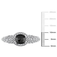 Carat T.W. Fekete -fehér gyémánt 10K fehér arany halo eljegyzési gyűrű