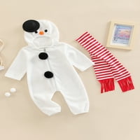 Qtinghua csecsemő kislány fiú karácsonyi ruhák Hosszú ujjú hóember kapucnis Romper Jumpsuit sál szett fehér 0 hónapos