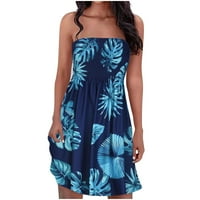 Női nyári ruhák nőknek Boho Rövid ujjú Mini kerek nyakkivágással nap virágos nyaralás ruha Kék XL