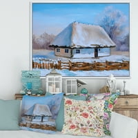 Designart 'Hagyományos ház, télen hóval borítva.' Hagyományos keretes vászon fali művészet