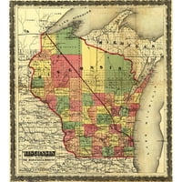 Vintage térképek Fekete Modern keretes Múzeum Művészeti nyomtatás címmel-Wisconsin mutatja a Milwaukee és Horicon Rail