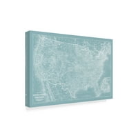Védjegy képzőművészet 'US Map on Aqua' vászon művészet a Vision Studio-tól