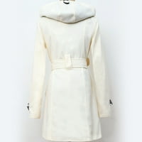 női kabát női meleg téli kapucnis hosszú szakaszok kabát öv dupla kabát plusz méretű kabát Fehér + L