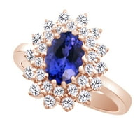 Szimulált Kék Tanzanite & fehér gyémánt Halo Cluster eljegyzési gyűrű 14k tömör arany gyűrű mérete 14