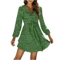 Női ruhák Divat Szabálytalan fodros pöttyös nyomtatás Hosszú ujjú V-nyakú pántos ruha téli XL Zöld