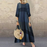 Női ruhák nyomtatott kerek nyakkivágással A-Line Maxi alkalmi ujjú nyári ruha sötétkék 2XL