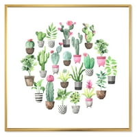 Designart 'Cactus a kerámia edényekben szelíd hangon II' hagyományos keretes vászon fali művészet