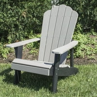 AmeriHome szimulált fa kültéri két hang Adirondack szék, szürke, fekete díszítéssel, készlet