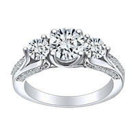 Karátos kerek vágott fehér természetes gyémánt három kő eljegyzési gyűrű 14k szilárd fehér arany gyűrű méret-6.5