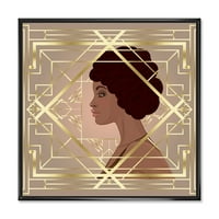 Designart 'Retro Girl in Golden Art Deco Geometrics II' 'Modern keretes vászon fal art nyomtatás