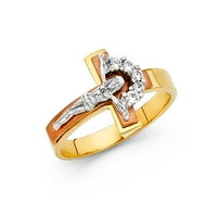 Jewels 14k fehér-sárga arany két hang kereszt Crucifi gyűrű mérete 6.5