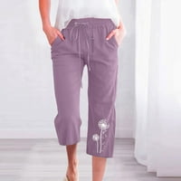 Capris Női alkalmi nyári, Pamut vászon nadrág magas derekú Laza termés nadrág zsebekkel