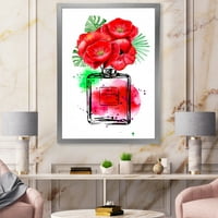 Designart 'Parfüm Chanel öt vörös virágokkal' modern keretes művészeti nyomtatás