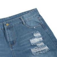 Női rövidnadrág Női nyári nadrág farmer magas derék vékony lyuk rövidnadrág nadrág Kék + XL