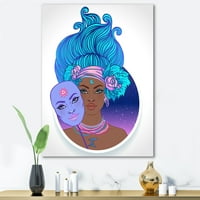 Designart 'Afro American Girl Portréja kék hajjal II' modern vászon fali művészet nyomtatás