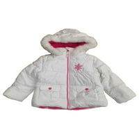 Kisgyermek lányok fehér csillogó kabát cipzáras kabát W Hood 3T