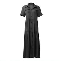 Nyári ruhák Női Galléros rövid ujjú szilárd Maxi ruha közepes hosszúságú laza Maxi ruhák fekete 5XL