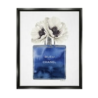 Stupell Industries divattervező parfüm virág kék akvarell jet fekete keretes úszó vászon fali művészet, 16x20