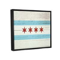 Stupell Industries Chicago zászló szomorú fa megjelenés koromfekete keretes úszó vászon fal művészet, 24x30