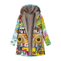 iOPQO női őszi ruhák női téli Szabadidő nyomtatott kapucnis plüss kabát plusz kabát kabát Sárga XL