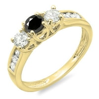 Dazzlingrock Gyűjtemény 0. Karátos 10k kerek fekete-fehér gyémánt kő eljegyzési menyasszonyi gyűrű, sárga arany, Méret