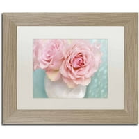 Védjegy Képzőművészet 'Pink Rose Bouquet' Cora Niele vászonművészete, White Matte, Birch Frame