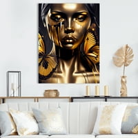 Designart Vonzó nő arany pillangókkal i Canvas Wall Art