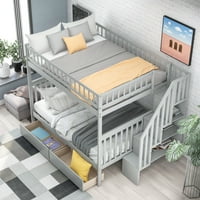 Aukfa emeletes ágy, tele van tele fa emeletes ágy, gyerekek emeletes ágykerete két fiókkal és lépcsővel - szürke