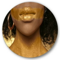 Designart 'Afro American Girl Golden Paint On Sody' Modern Circle Metal Wall Art - 36 lemez