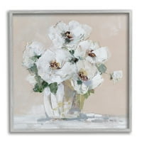 Stupell Industries hagyományos virágvirág csokor finom fehér szirmok festmény szürke keretes művészet nyomtatott fali