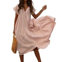 Clearance nyári ruhák Női szilárd V-nyakú A-Line Maxi alkalmi rövid ujjú ruha rózsaszín 4XL