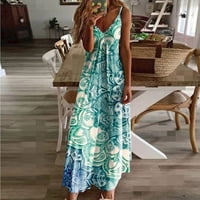 Női ruhák nyári szexi ujjatlan V-nyakú Női A-Line nyomtatott Swing Beach zöld ruha XL