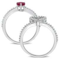 A Miabella női karátos rubin karátos gyémánt 10KT fehérarany Halo 2 darabos menyasszonyi készlet