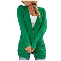 Coatigan Steady Női gomb kardigán pulóverek hosszú nyitott első pulóver kabát Zsebes Plusz méretű Zöld M