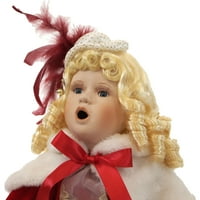 Fraser Hill Farm 19-Ben. Viktoriánus lány karácsonyi énekes figura arany fürtökkel, zenével és mozgással-animált beltéri